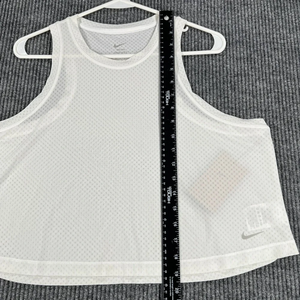 Nike Cropped Tank Top Womens Large White Sleeveless Dri Fit Mesh Gym Workout New